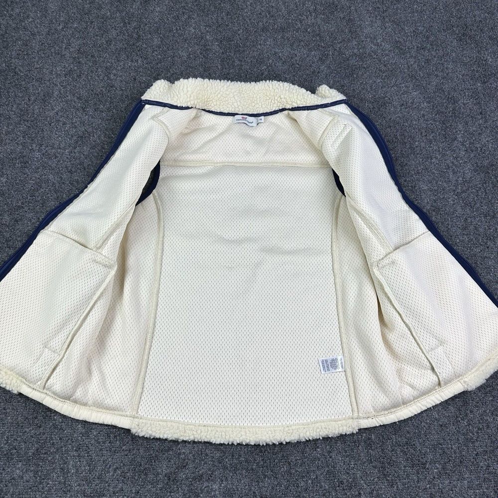 Vineyard Vine Vest Womens XS Ivory Blue Quilted Deep Pile Sherpa Casual Outdoor - Picture 5 of 8